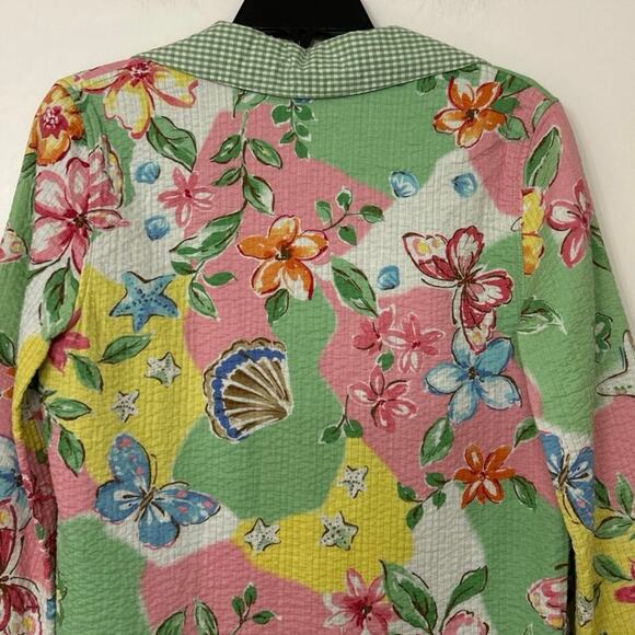 Alfred Dunner Pastel Floral Quilted Gingham Lightweight Dinner Jacket 6P Summer - Picture 10 of 12